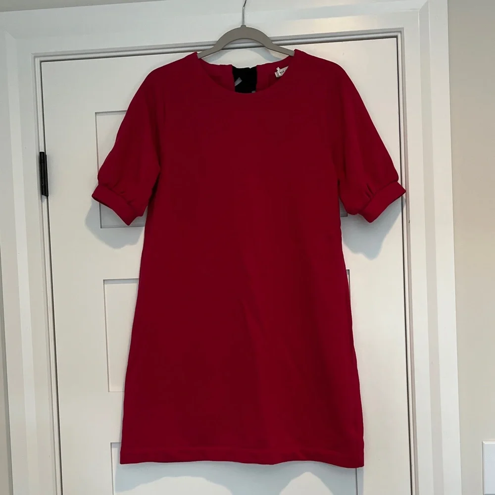 Free Assembly Dark Pink Short Sleeve Dress with Black Bow, M - Picture 2 of 9